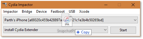 Drag IPA file and drop it on Cydia Impactor