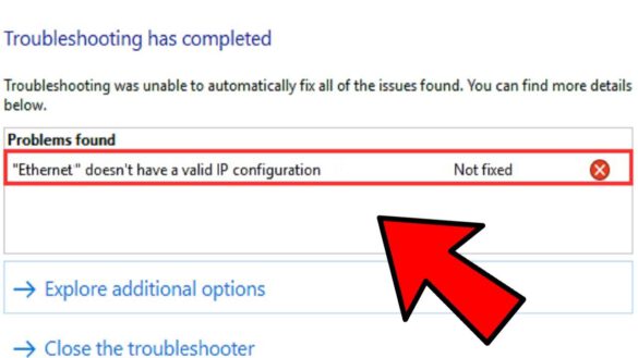 ethernet doesn't have a valid ip configuration