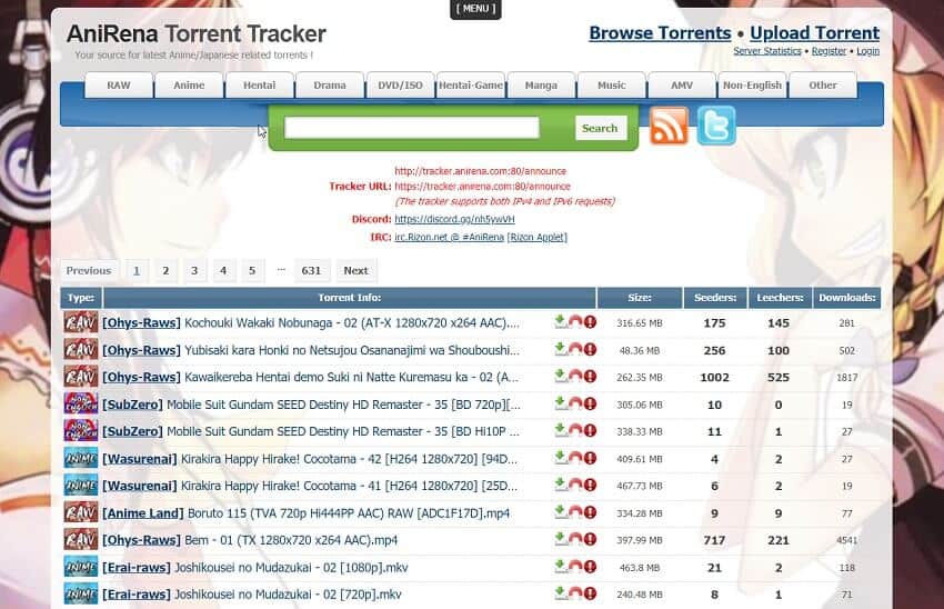 anirena Best anime torrent sites