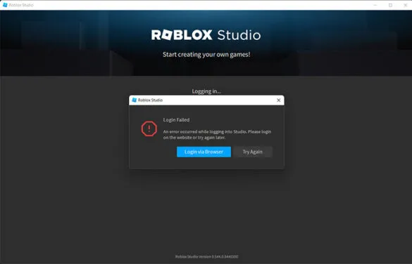 Roblox Studio Login Error