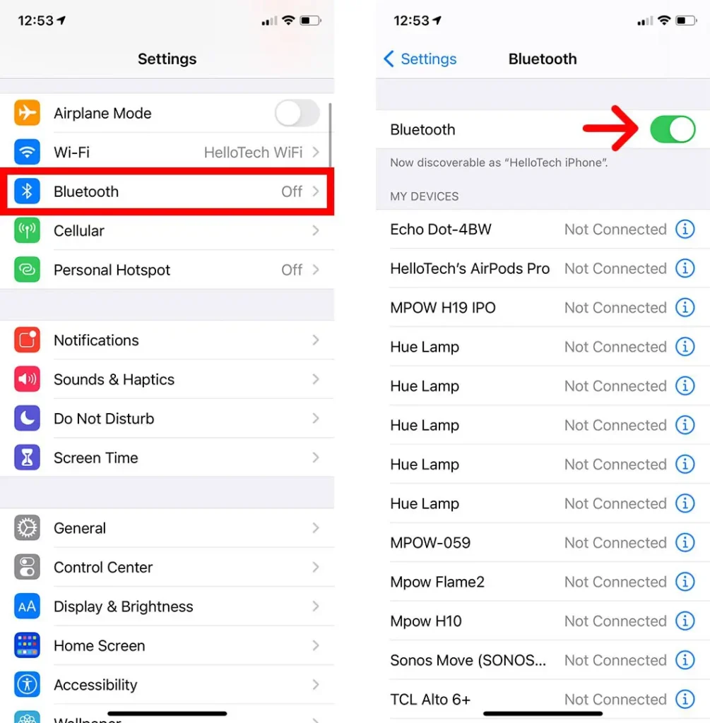 Bluetooth is enabled on your iPhone