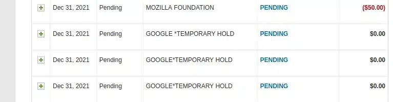 google temporary hold charge