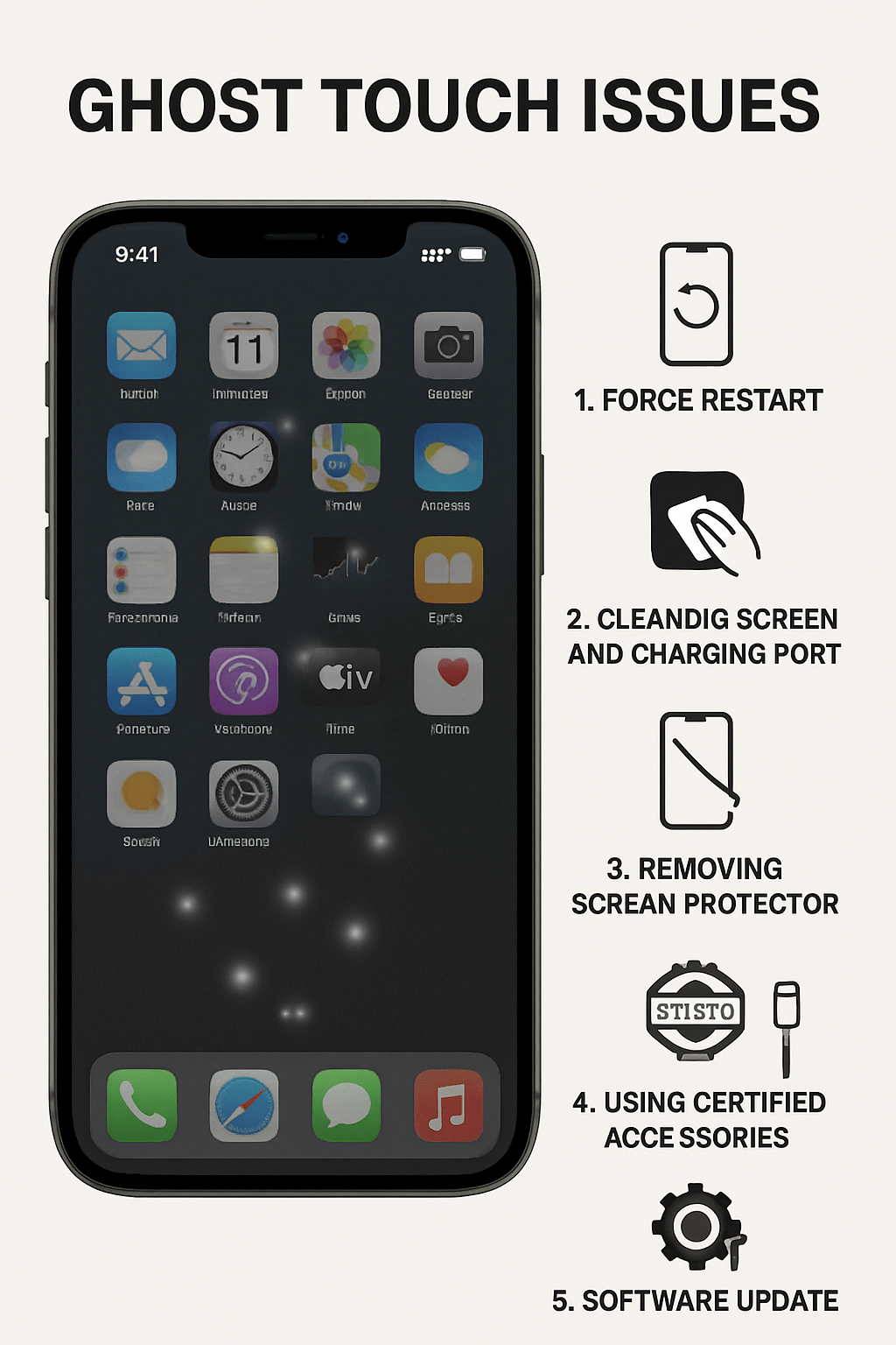 iPhone screen with ghost touch issues
